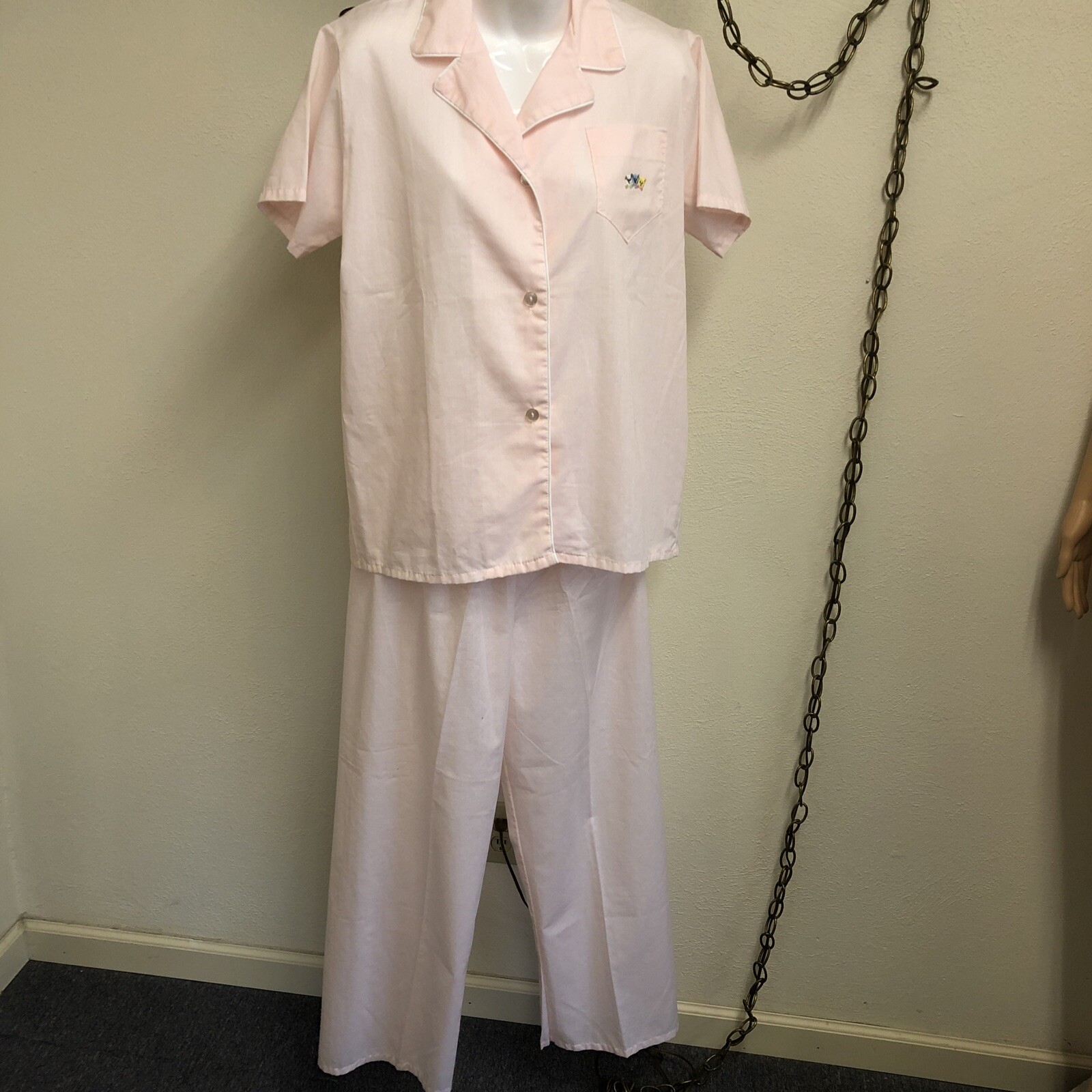 Vintage Katz Pink Cotton Blend Pajamas PJ’s 3 kitten pocket 2 Piece