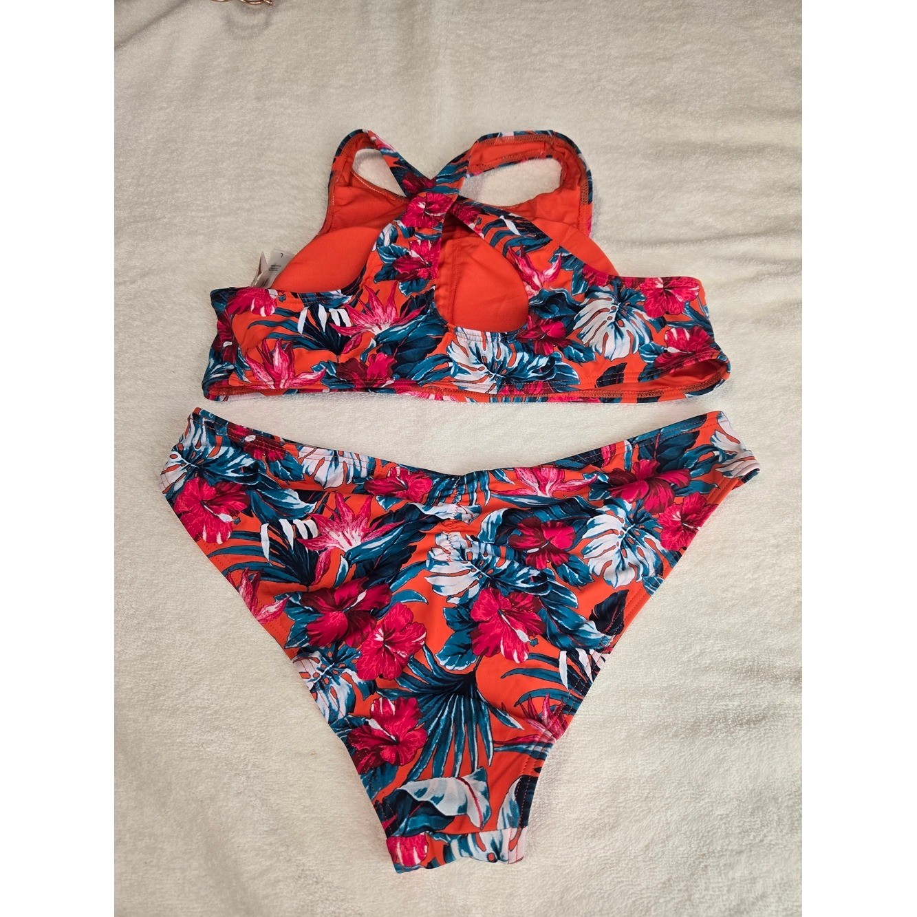 NWT sz Large Tart Collection Vibrant Tropical High Neck Cross Back High Cut Leg
