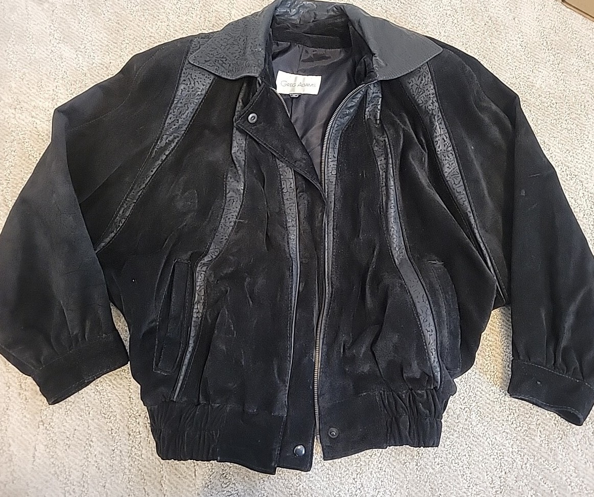 Greg Adams Vintage Black Leather Suede Zip Front Jacket Size M Argentina