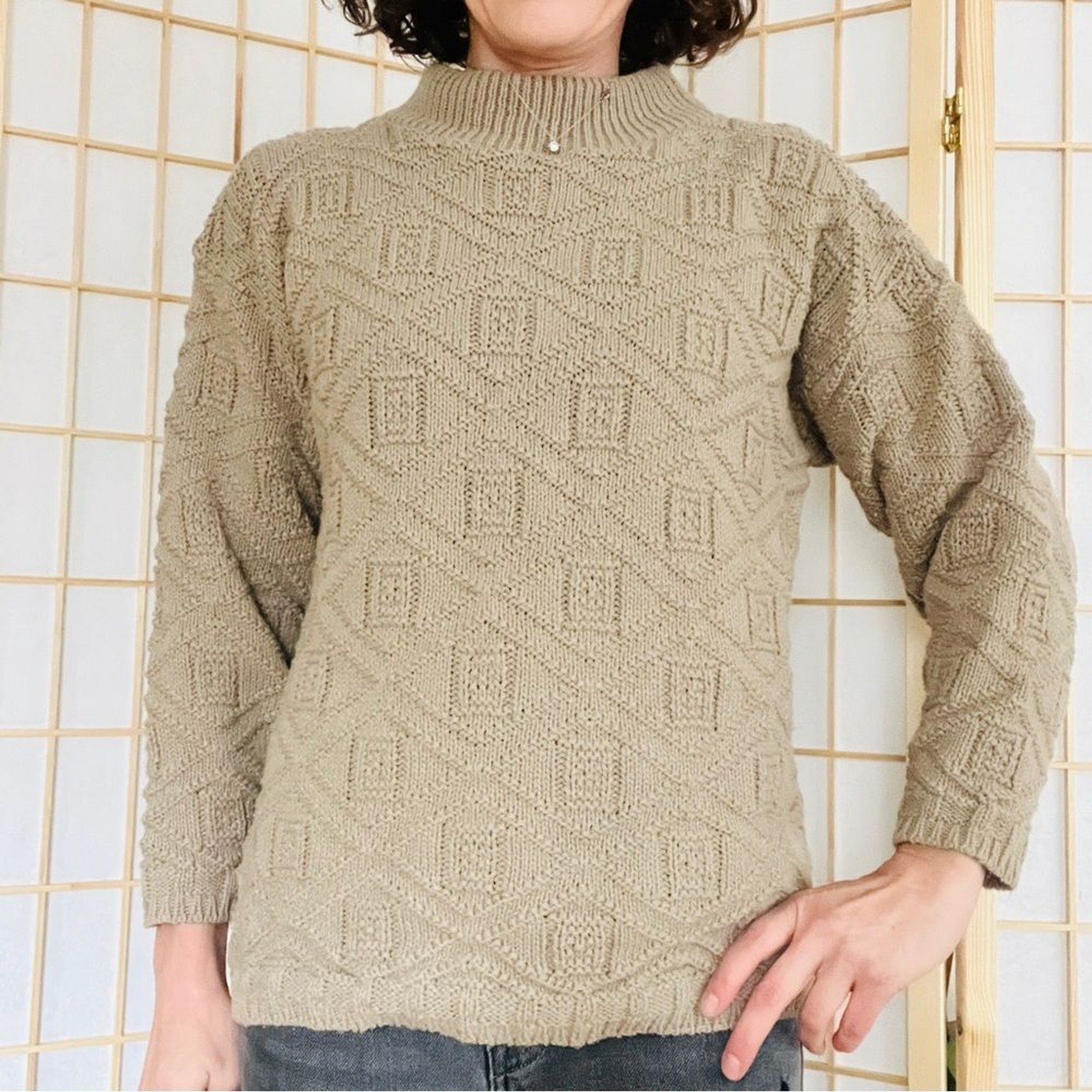 Vintage Aran Sweater Cotton Small / Medium Beige