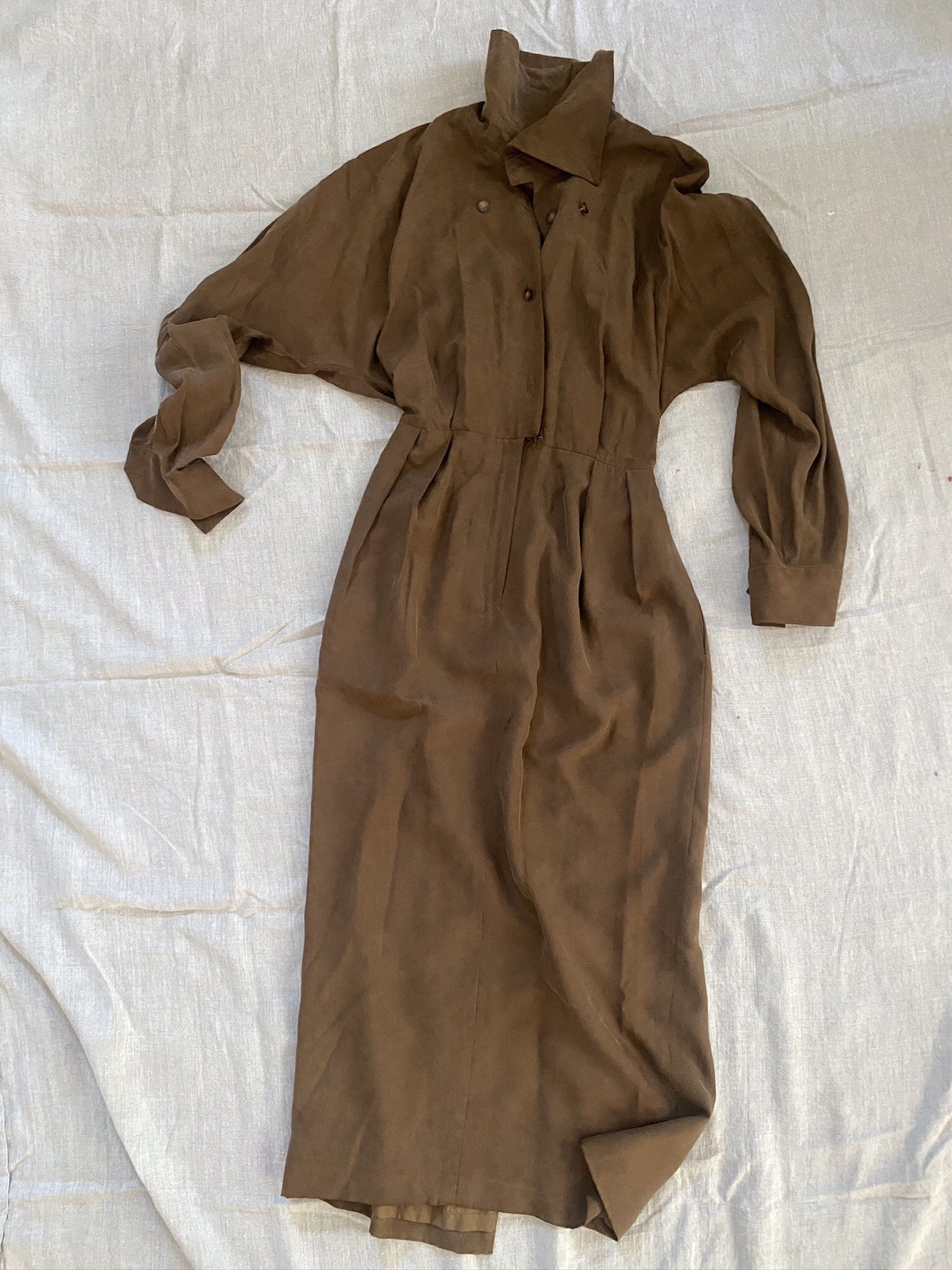 Vintage St. Gillian Military Style green brown 100% Silk Pockets size 4