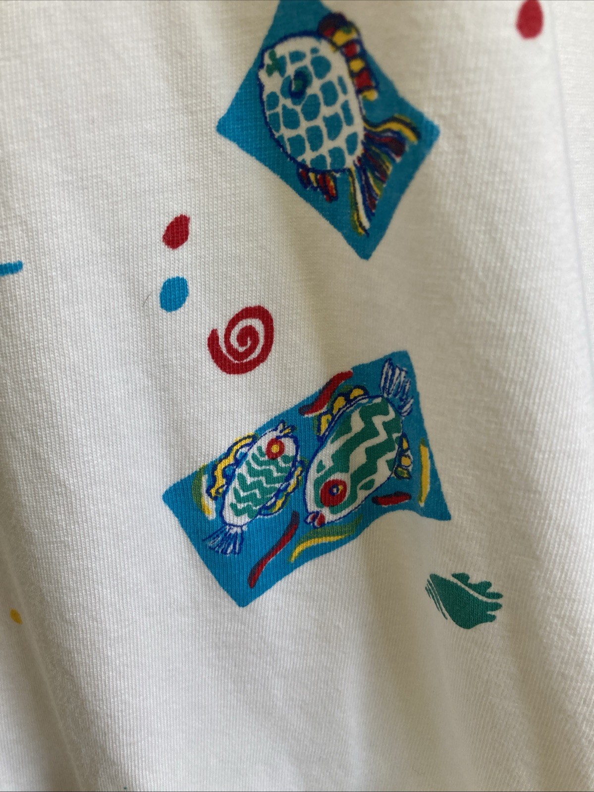 VTG 90s Oasis Tropical Fish Swirl Graphic T-Shirt Dress OS Women’s White Retro