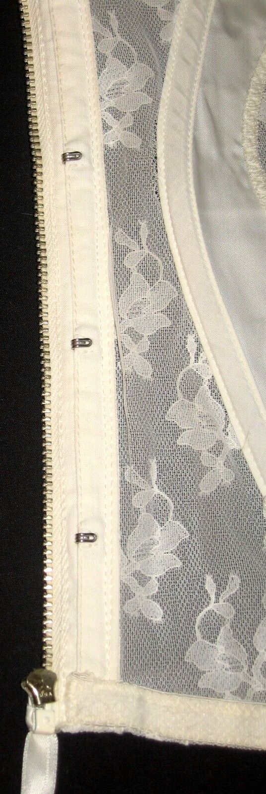 VtG 60s FORMFIT Pinup Corset White Sheer Lace Satin Full-Zip Girdle Garters 36C