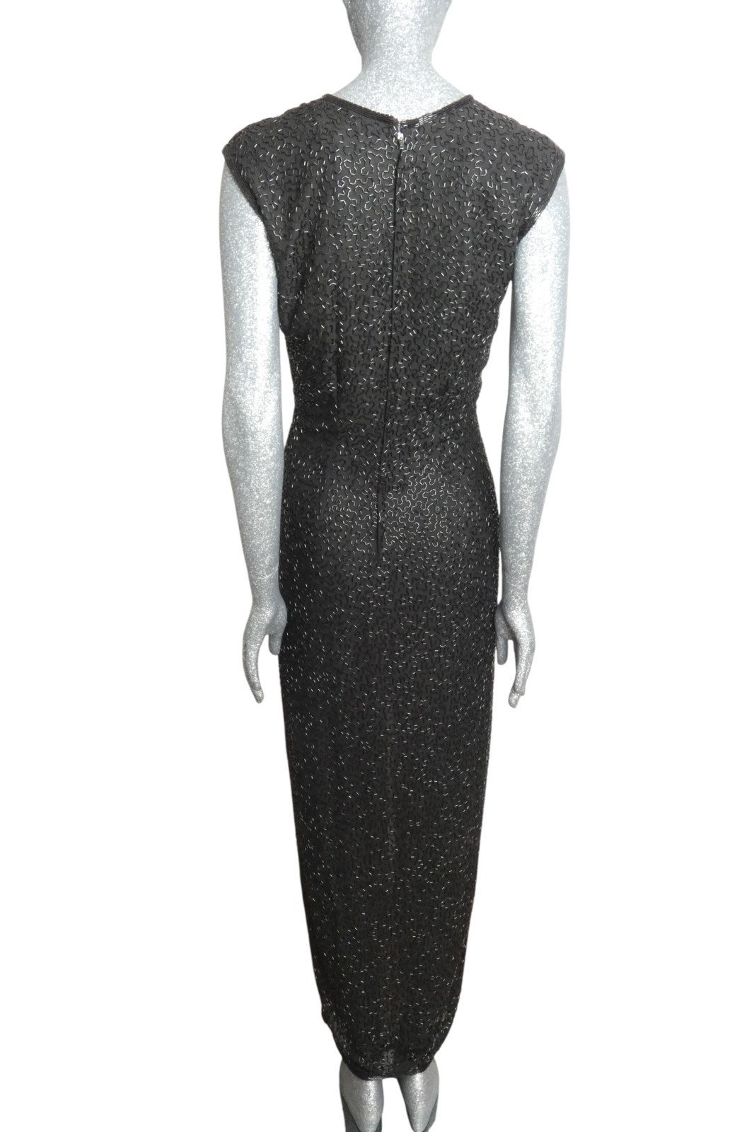 NAEEM KHAN RIAZEE – 1980s Black Beaded Gown, Size 6