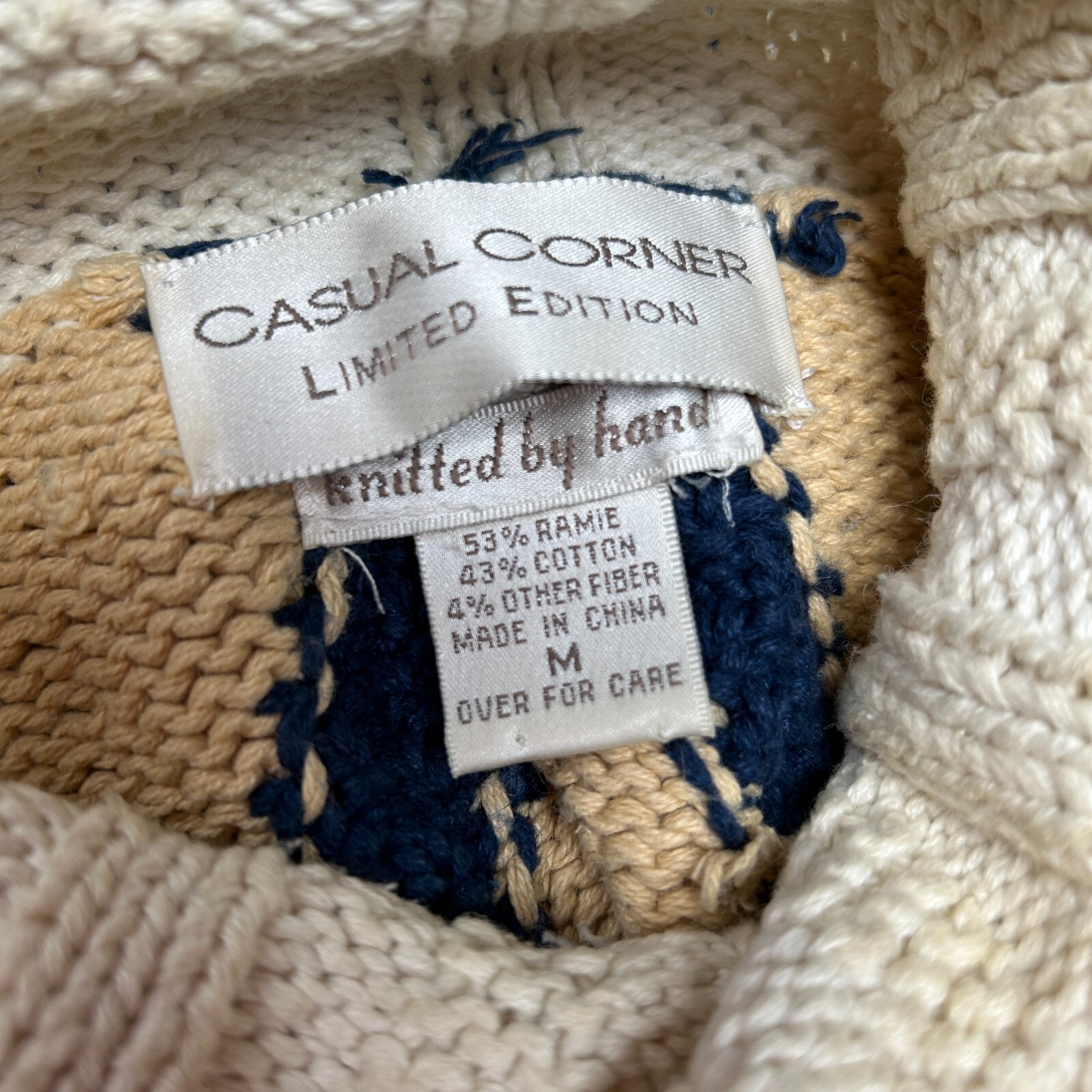 Vintage Casual Corner Limited Edition Hand Knitted Sweater Medium Ramie Cotton