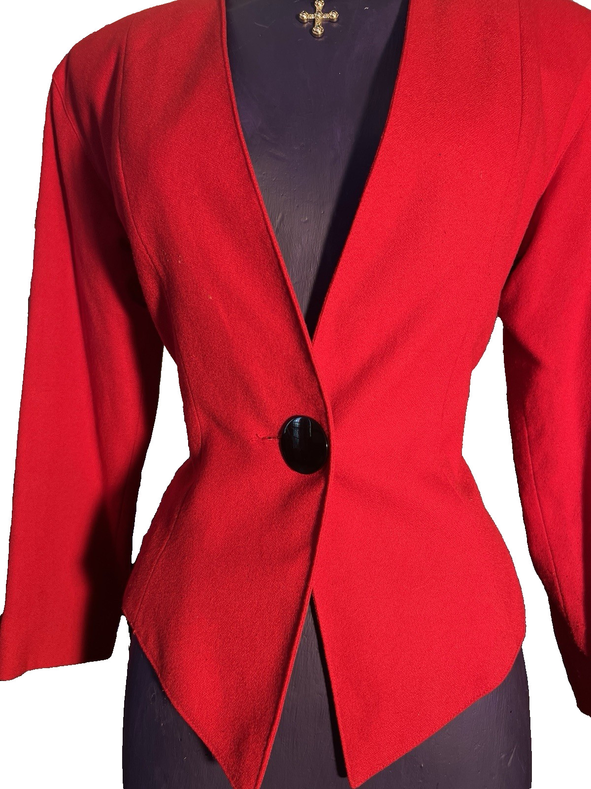1980s Jaqueline Ferrar Red Fitted Blazer Glam Rock Retro Officewear Victorian 4