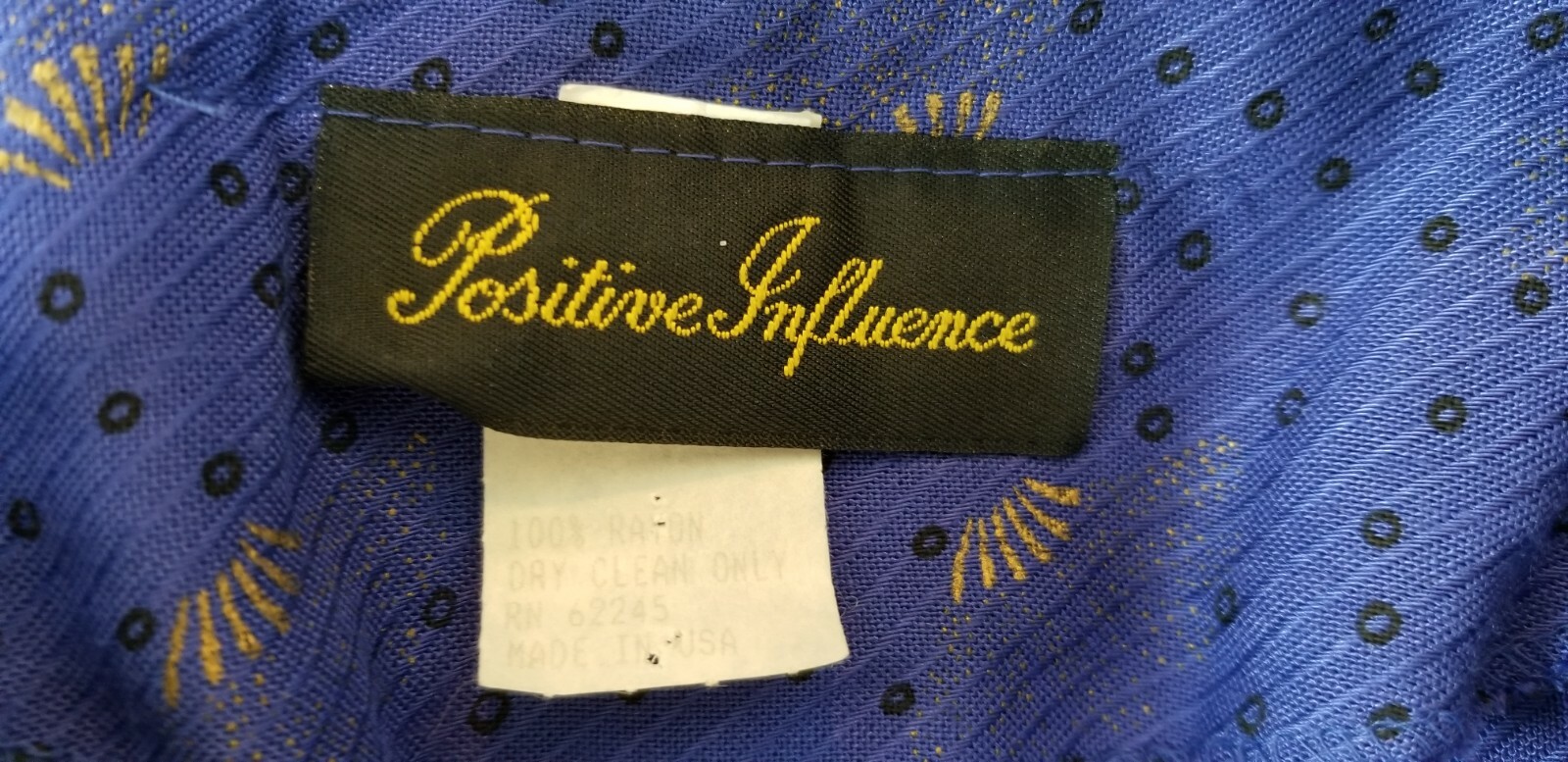 Vintage 80/90’s Positive Influence Purple Gold Print Rayon DRESS – Size S – EUC