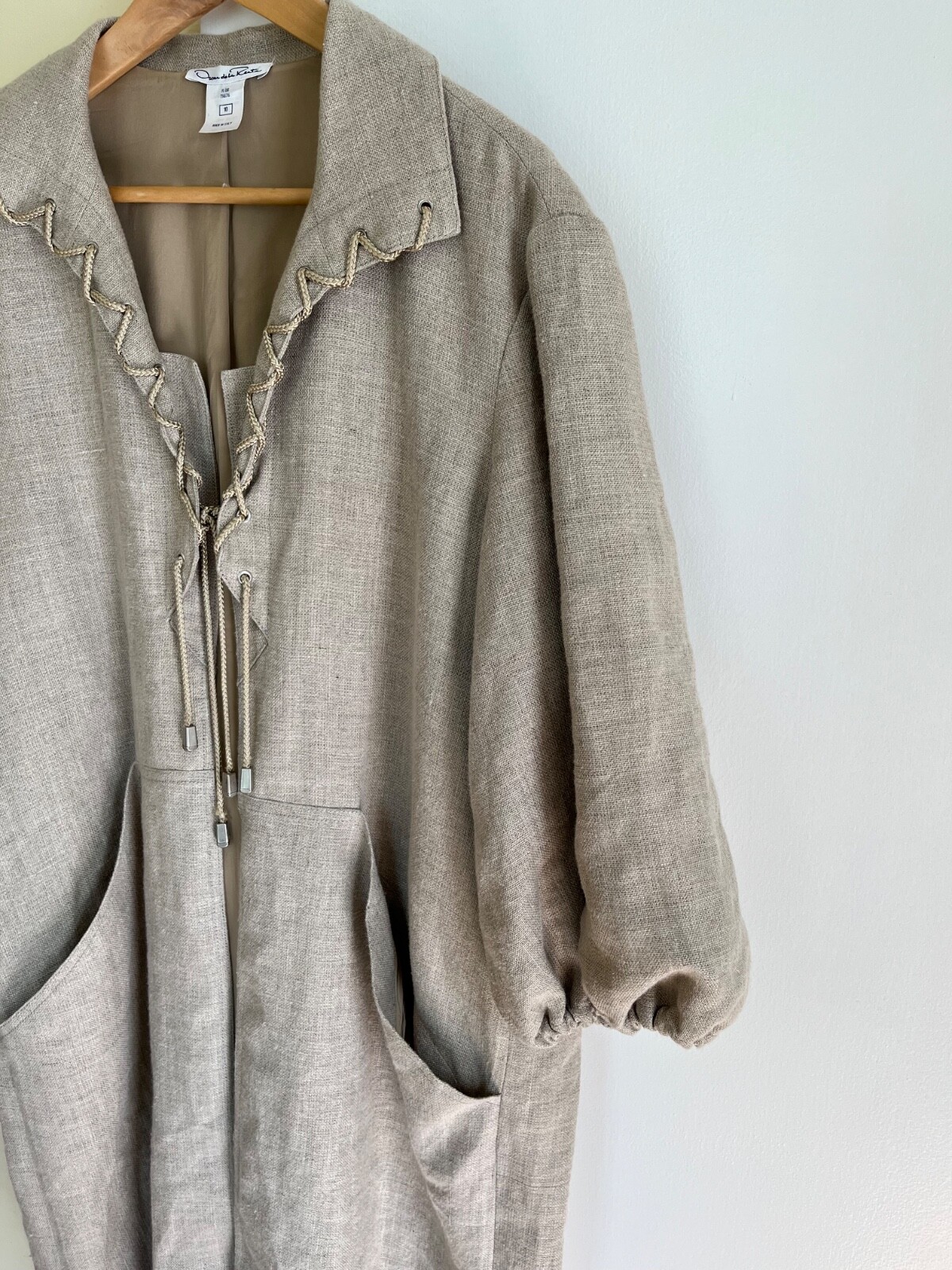 Vintage 1990’s Oscar de la Renta Heavy Linen Coat w Silk Lining-Rare-Size 10-EUC