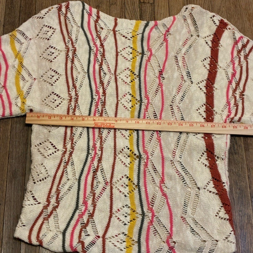 Sundance Cream Open-Knit Cotton Pullover with Yellow, Pink & Rust Stripes XS