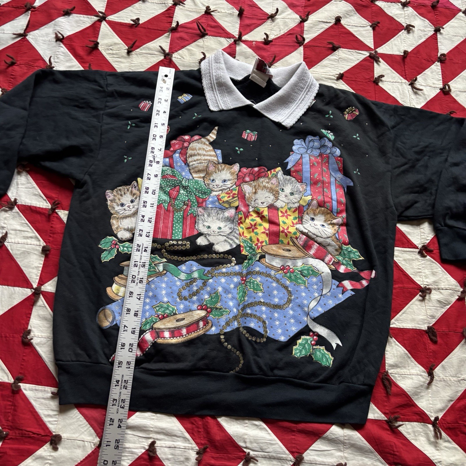 Vintage Nutcracker Brand Christmas Cat Sweatshirt Women’s Medium Black As Is