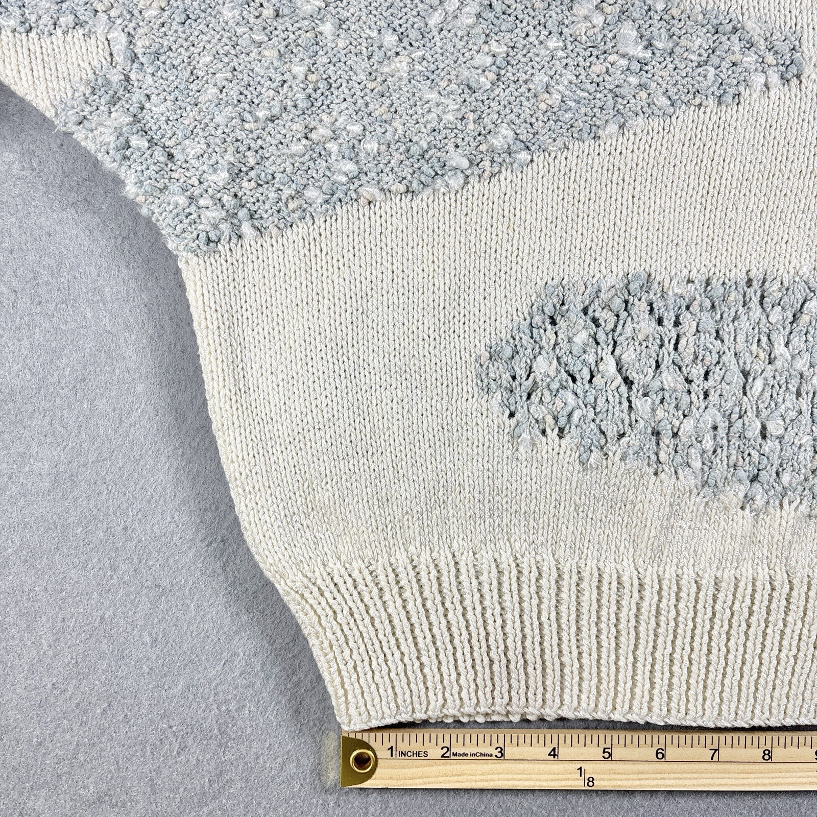 Vintage NANNELL 80s Hand Knit Wool Sweater Womens SM Geometric Clouds Hong Kong