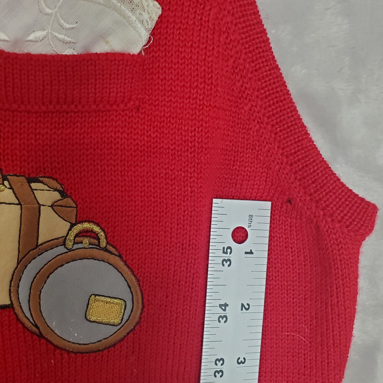 Vtg 90s Susan Bristol Vest Embroidered Red Wool Womens L Travel Preppy READ
