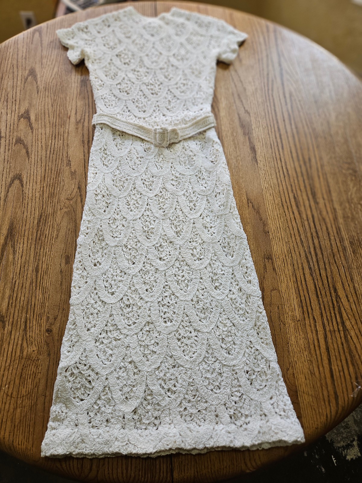 Vtg Glengyle Cream Sheath Crochet Lace Dress Scallop Pattern Small Petite?