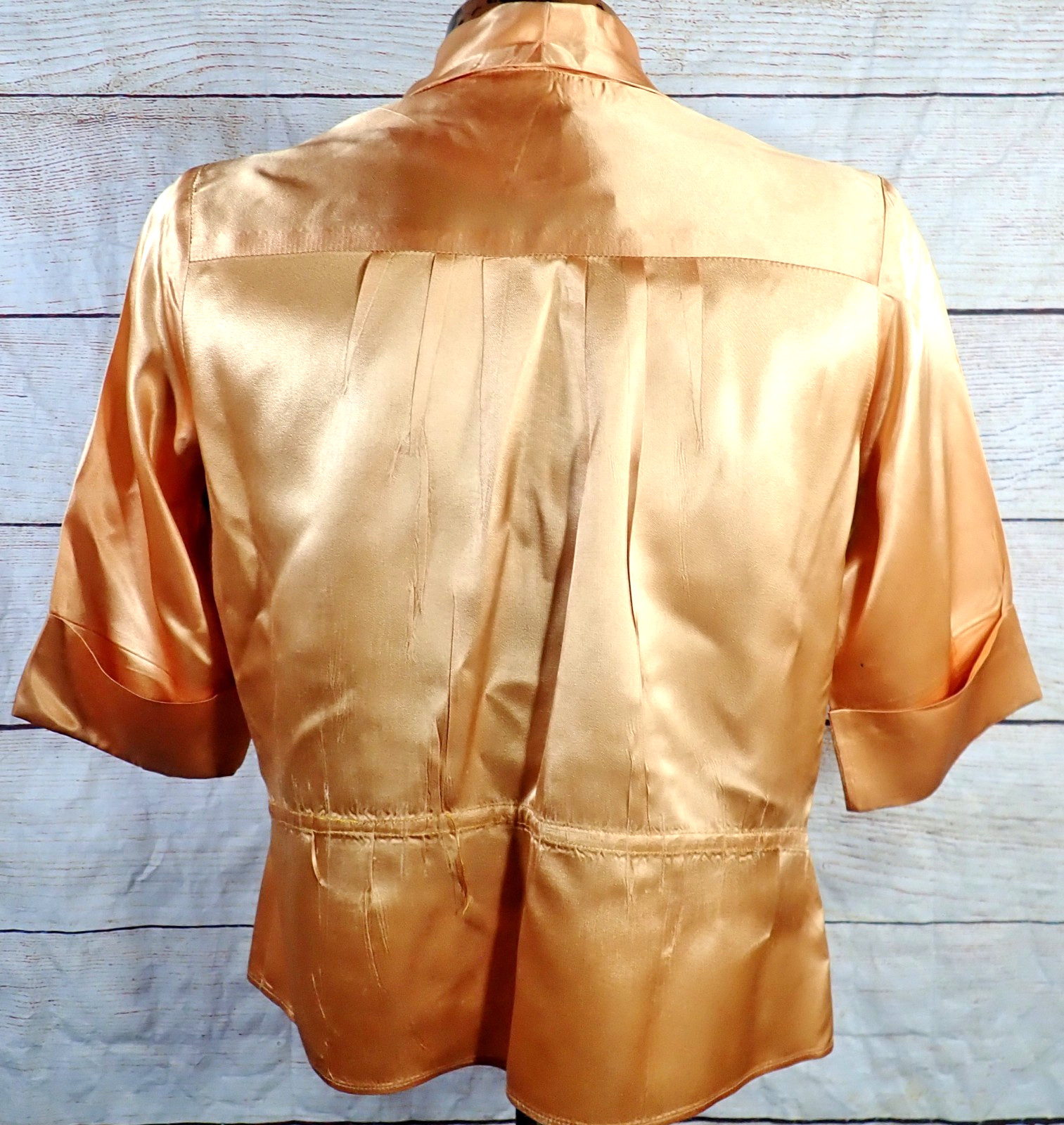 Vintage 50’s DALAS Peach Satin Shirt Jac Blouse Rockabilly Tailored M/L 42″ Bust