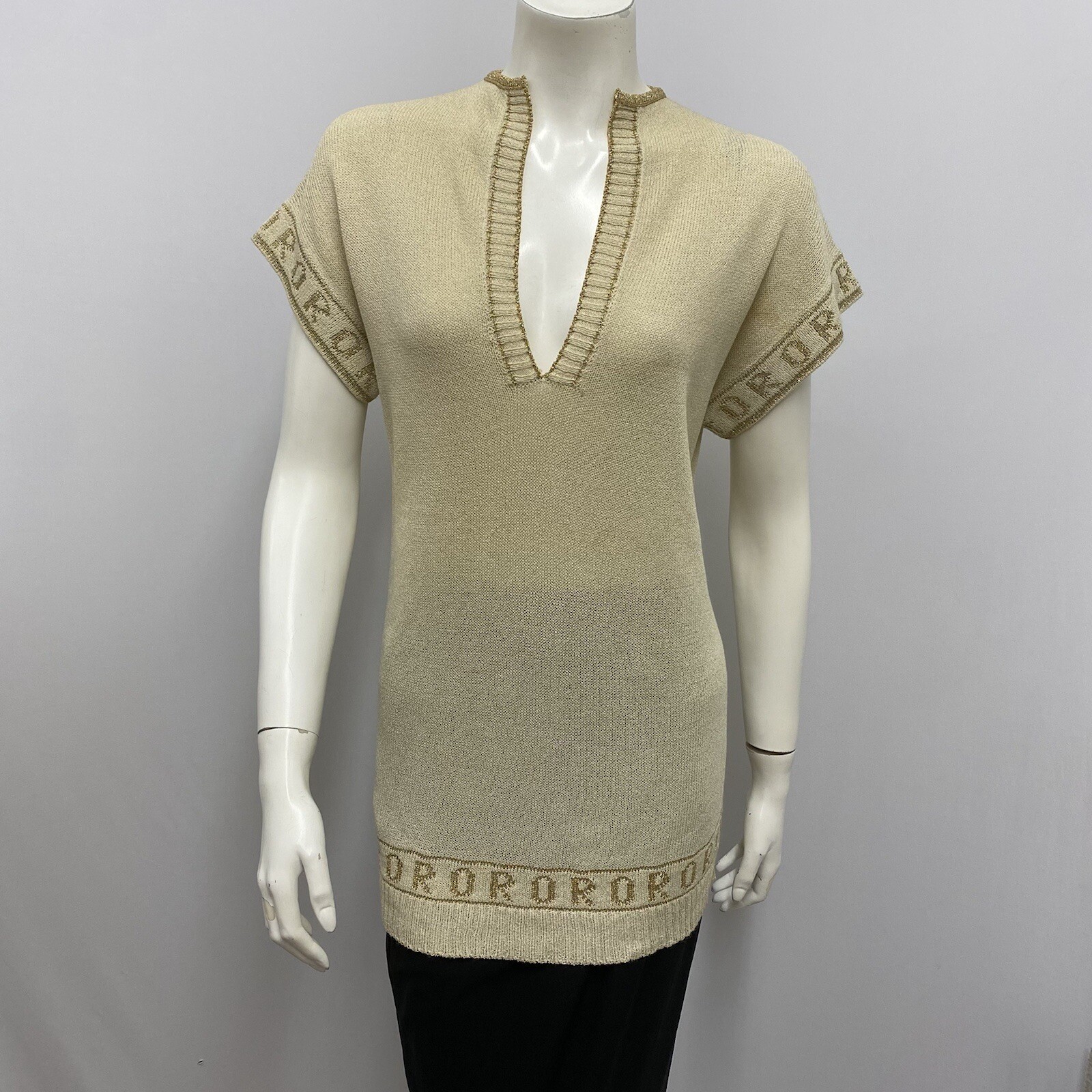 Vintage Krizia Maglia Knit Tunic Sweater Top Says „ORO” Means Gold 44 Small S