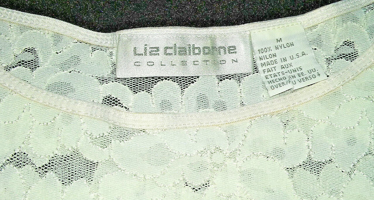 Vtg Liz Claiborne COLLECTION Ivory Short Sleeve LACY Floral One Pc Body Suit