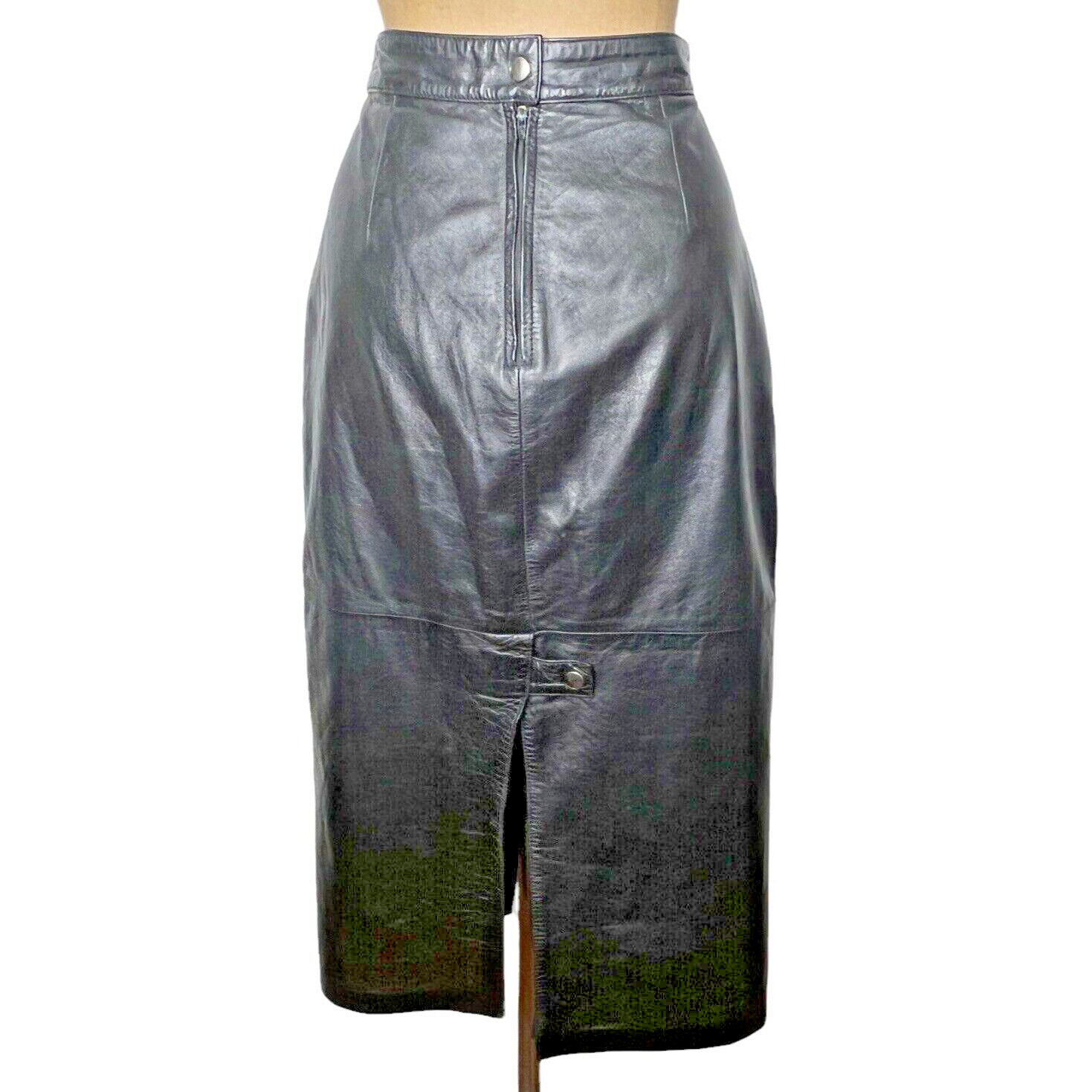 Vintage Bermans Leather Sexy High Waist Vented Pencil Skirt Black 26 W x 32 L