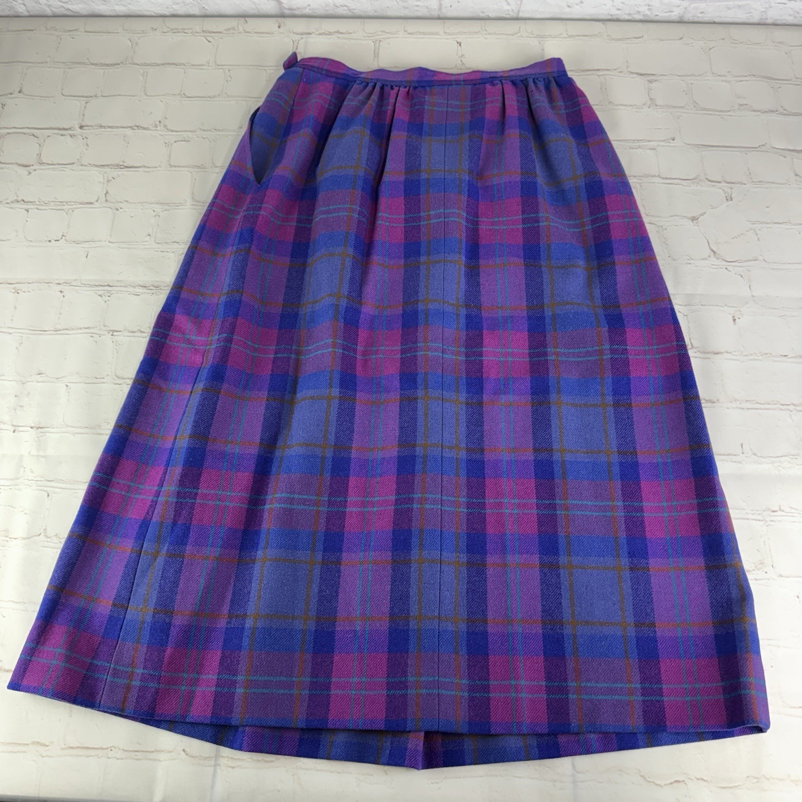 Vintage Pendleton Purple Plaid 100% Virgin Wool Made in USA Midi Skirt Size 10