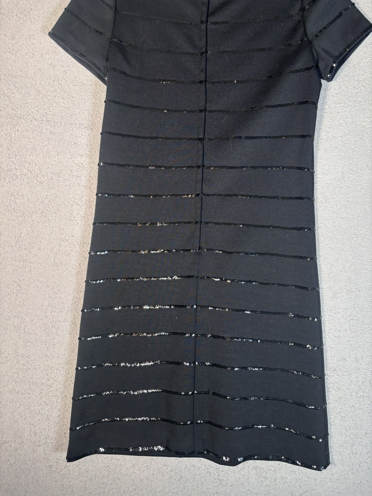 Vintage Dalton Pure Virgin Wool Sequin Stripes Black Cocktail Dress 50-60s Style