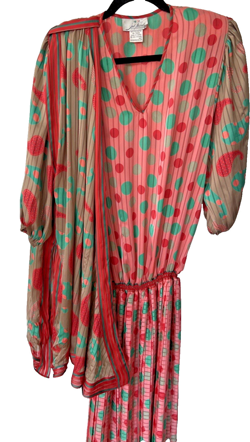 Judi Michael Seasons Pleated Polka Dot Dress Shoulder Scarf 1988 Size Medium