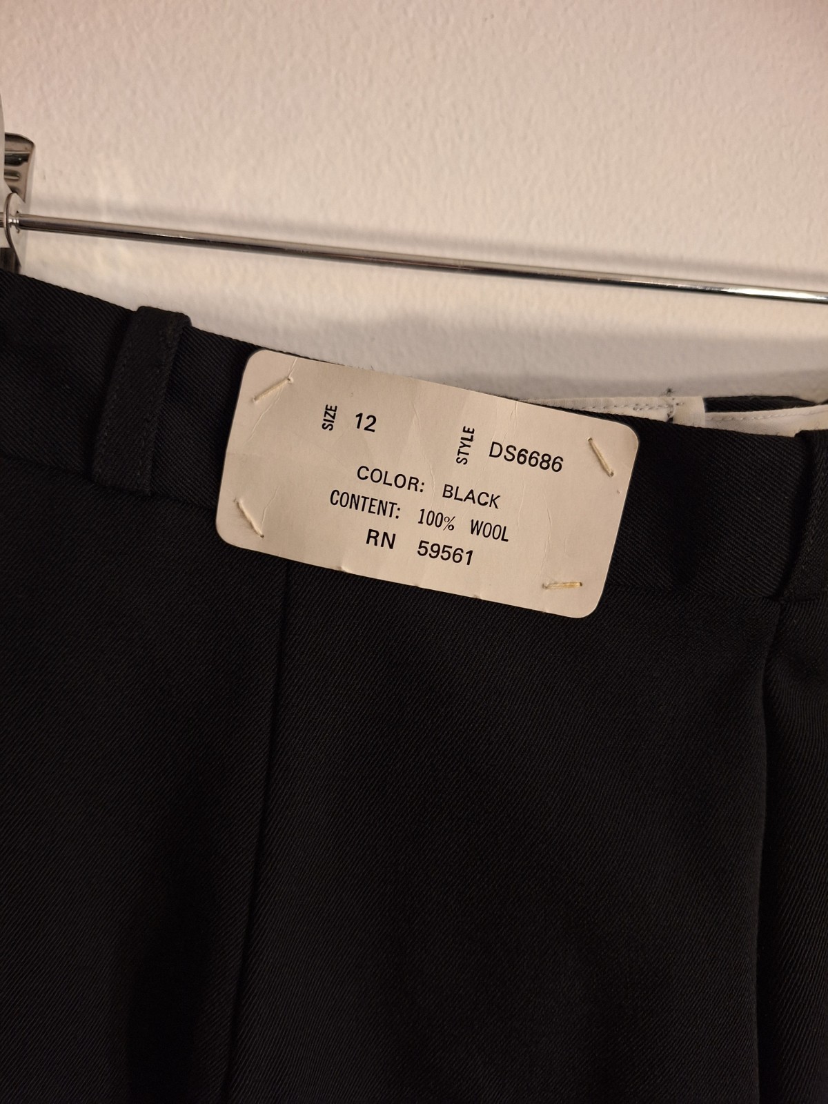 NOS Vintage Chendanno Black Wool Trousers Pleated High Waist Dress Pants Size 12