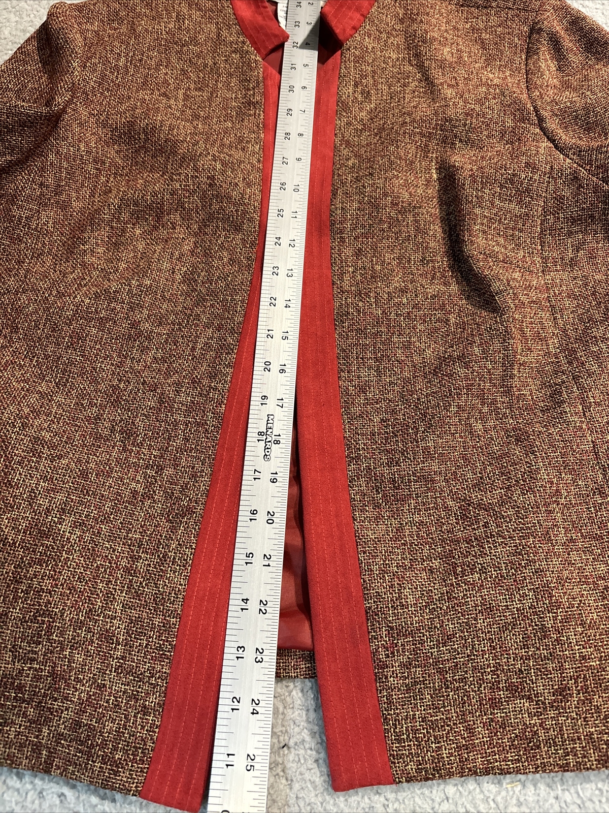 Jessica Howard Womens Open Front Jacket Blazer Lined Tweed Rust 14 Flip Cuff