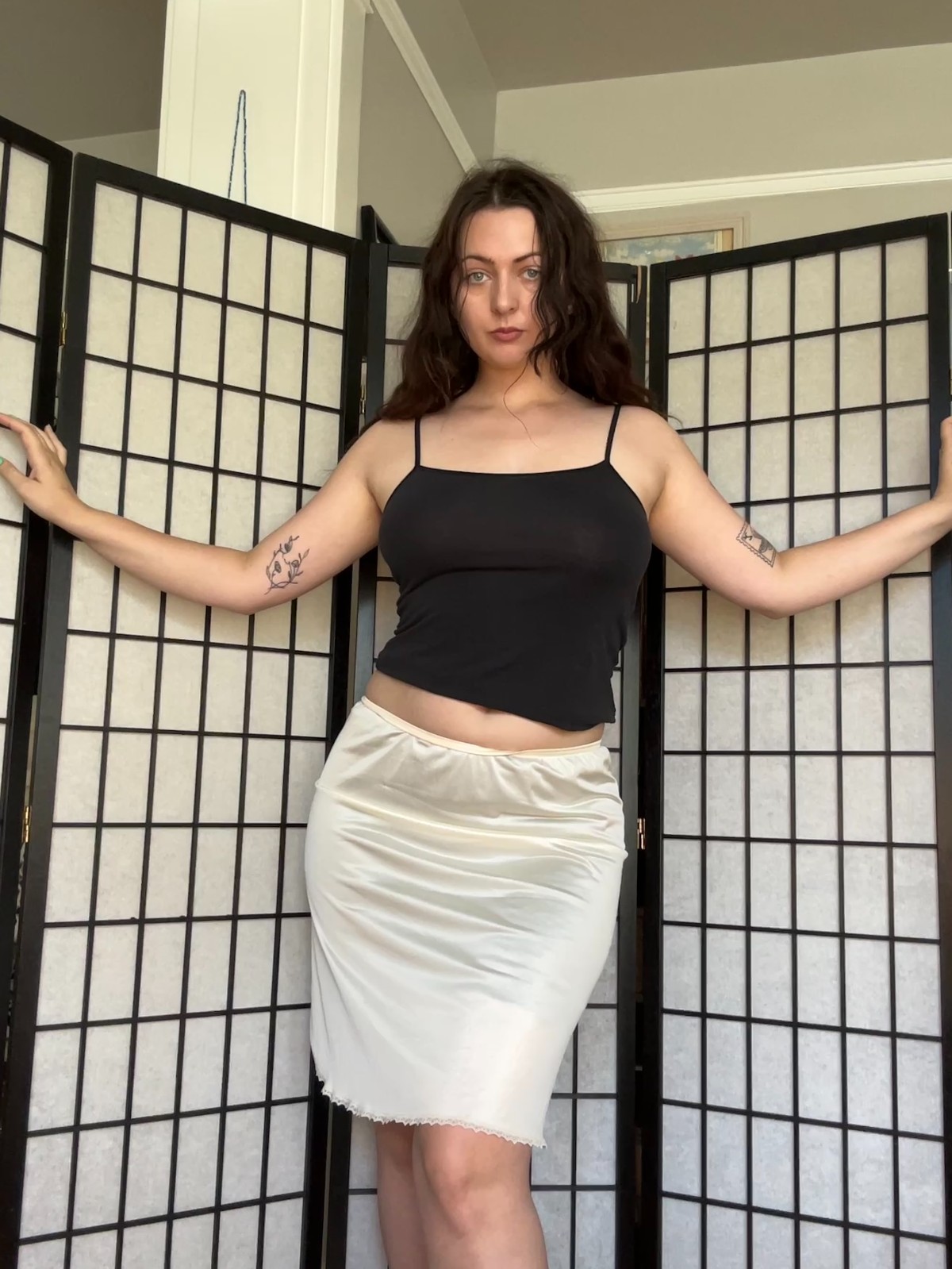 60s Slip Skirt (M) medium cream white vintage Vanity Fair midi chic undergarment