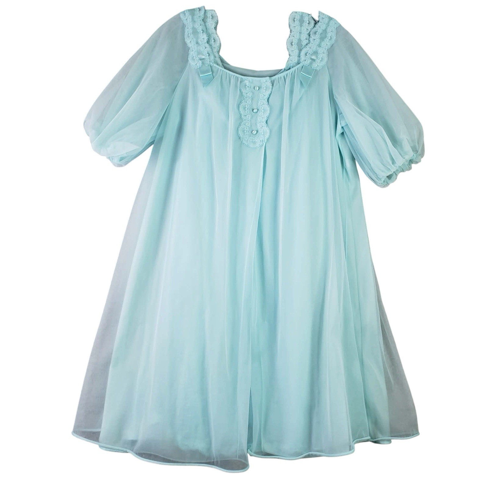 Vanity Fair Vtg Sheer Midi Nightgown Robe Peignoir Set Small Blue Double Chiffon