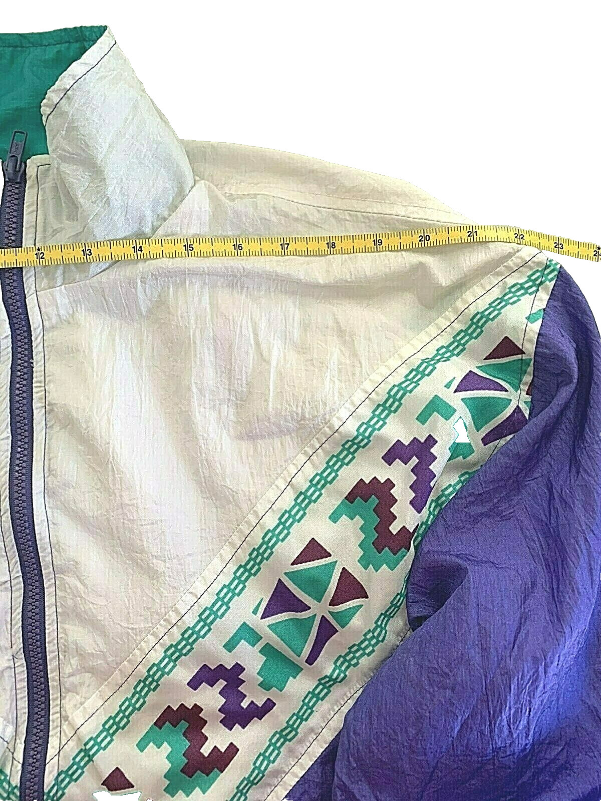 Vtg 80s Women L Windbreaker Track Jacket Lined Purple Teal Retro Swifty Boho