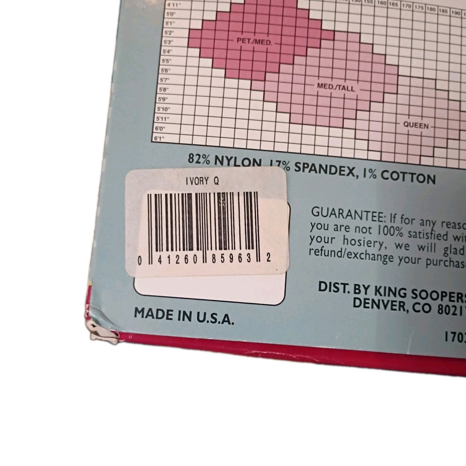 Vintage NEW Queen Size Sandal foot Pantyhose Ivory King Soopers Light Support