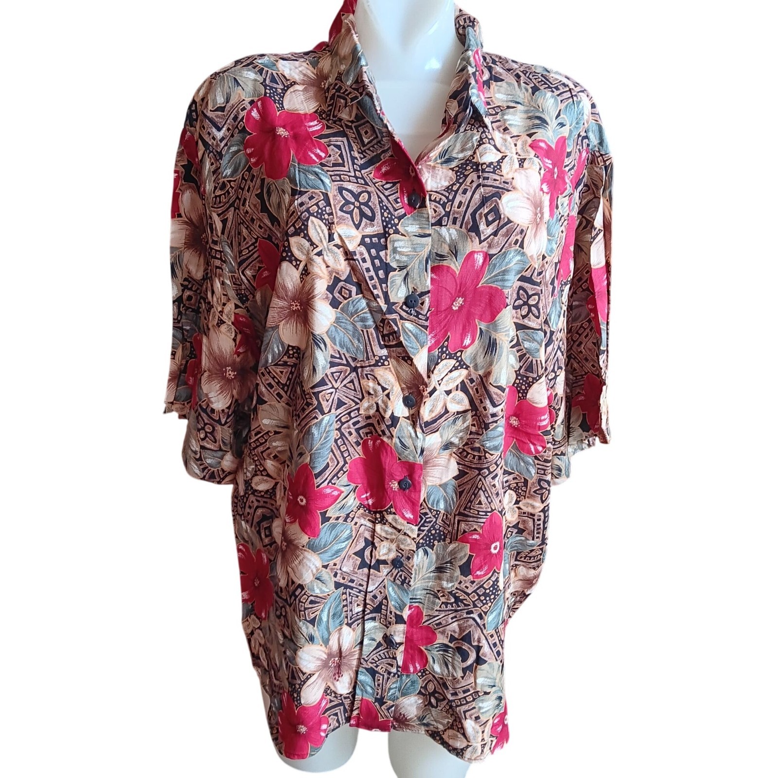 True Vintage 90’s Top NEW DS 20W XL Floral Print Padded Shoulder Granny Shirt
