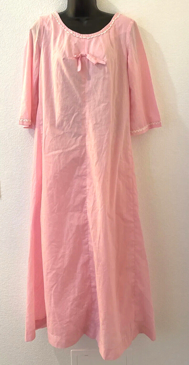 Vintage Hawaiian McINERNY Maxi Dress Pink Dot Swiss Sheer 3/4 Sleeves Size 10