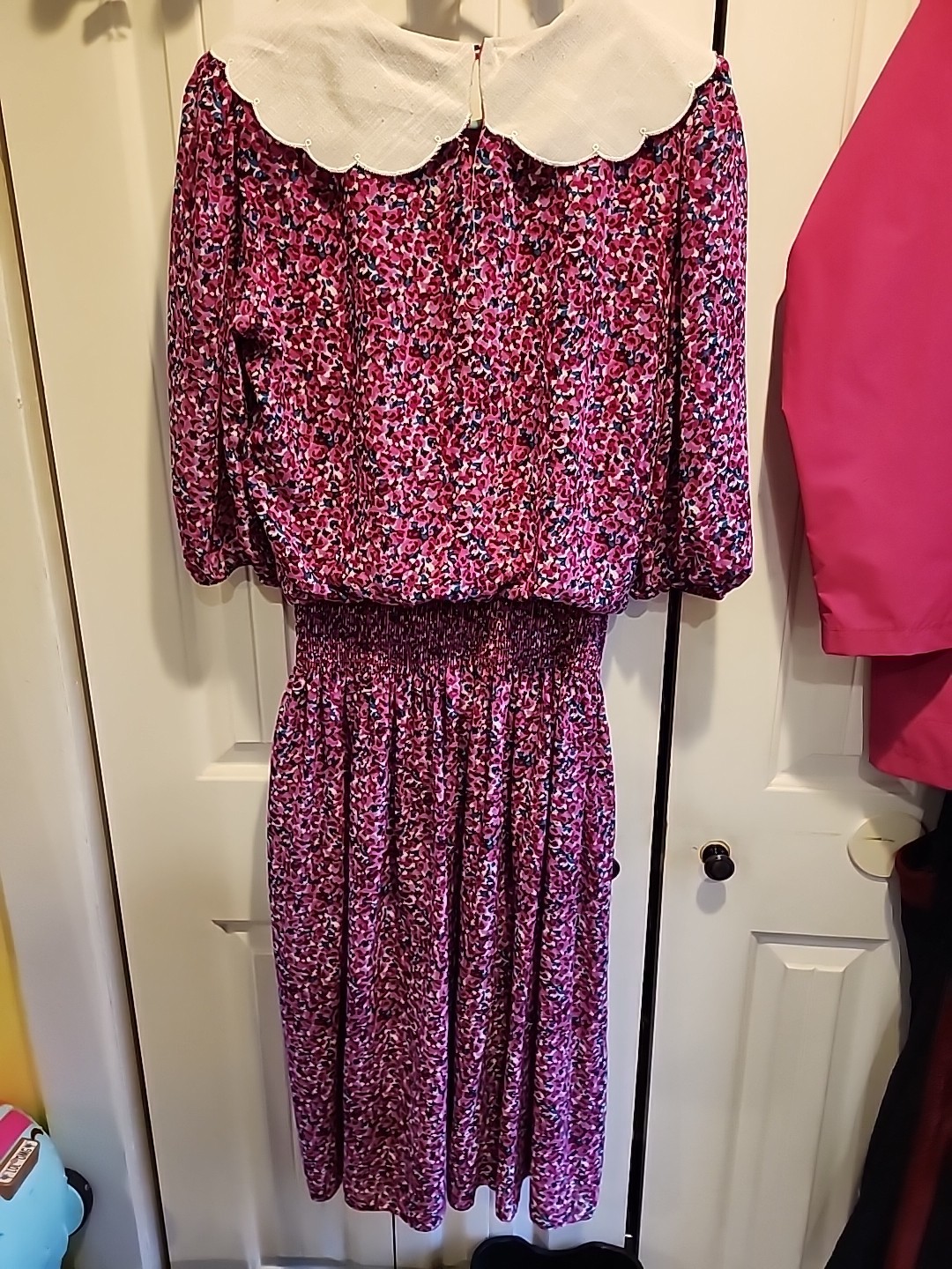 Alison Peters Dress Womens 12 Med Coral Floral Belted Lightweight Lace Collar