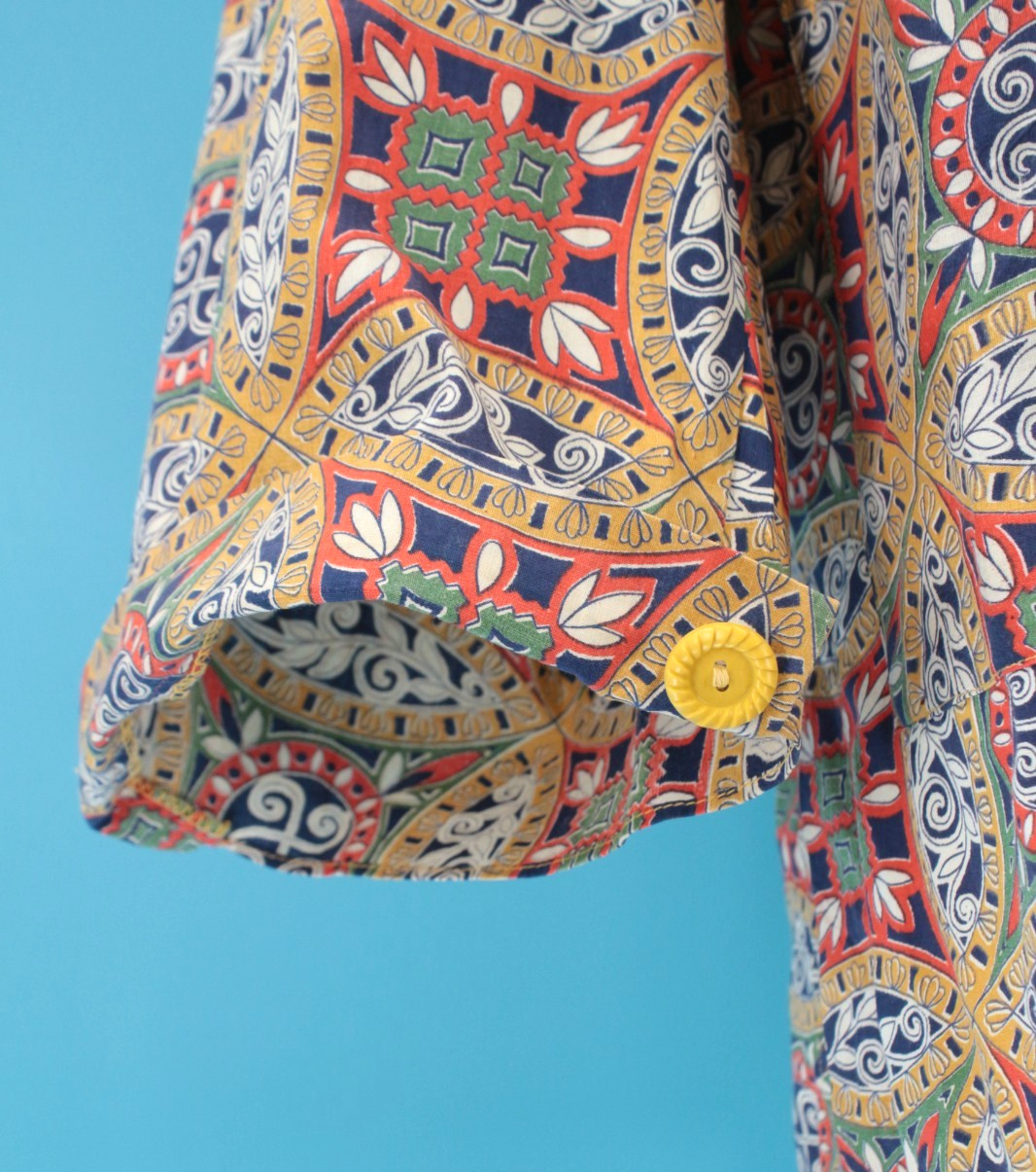 VTG Women’s 40s Colorful Abstract Print Button Front Smock / Shirt Sz M/L 1940s