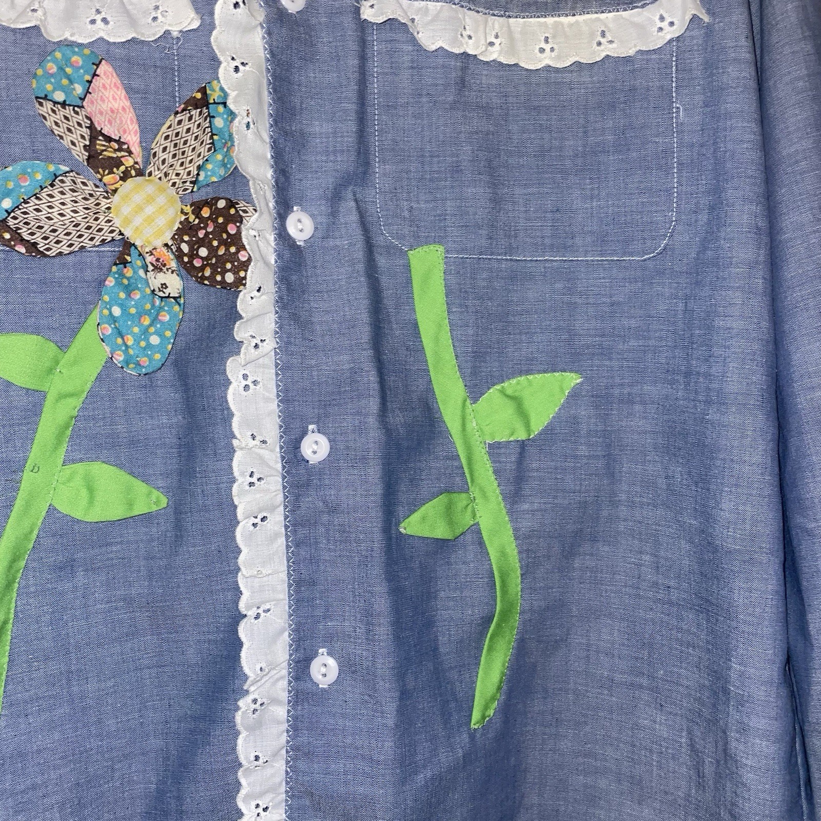 Big Mac JCPenny Vintage Flower Appliqué Lace Lined Women’s M Button Up
