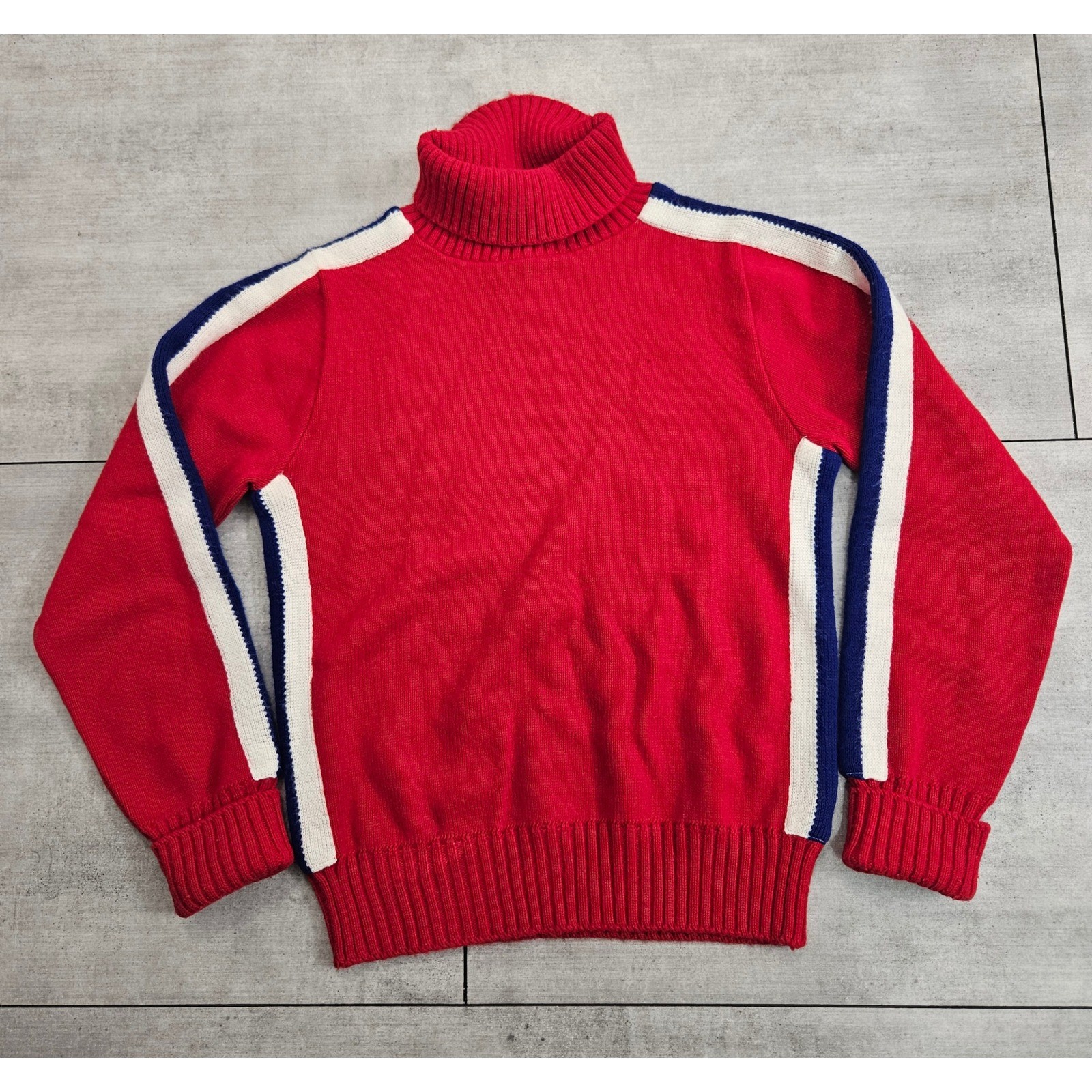 Vintage Cheerleader Supply Co Red Orlon Acrylic Turtleneck Sweater Stripe Sz 36
