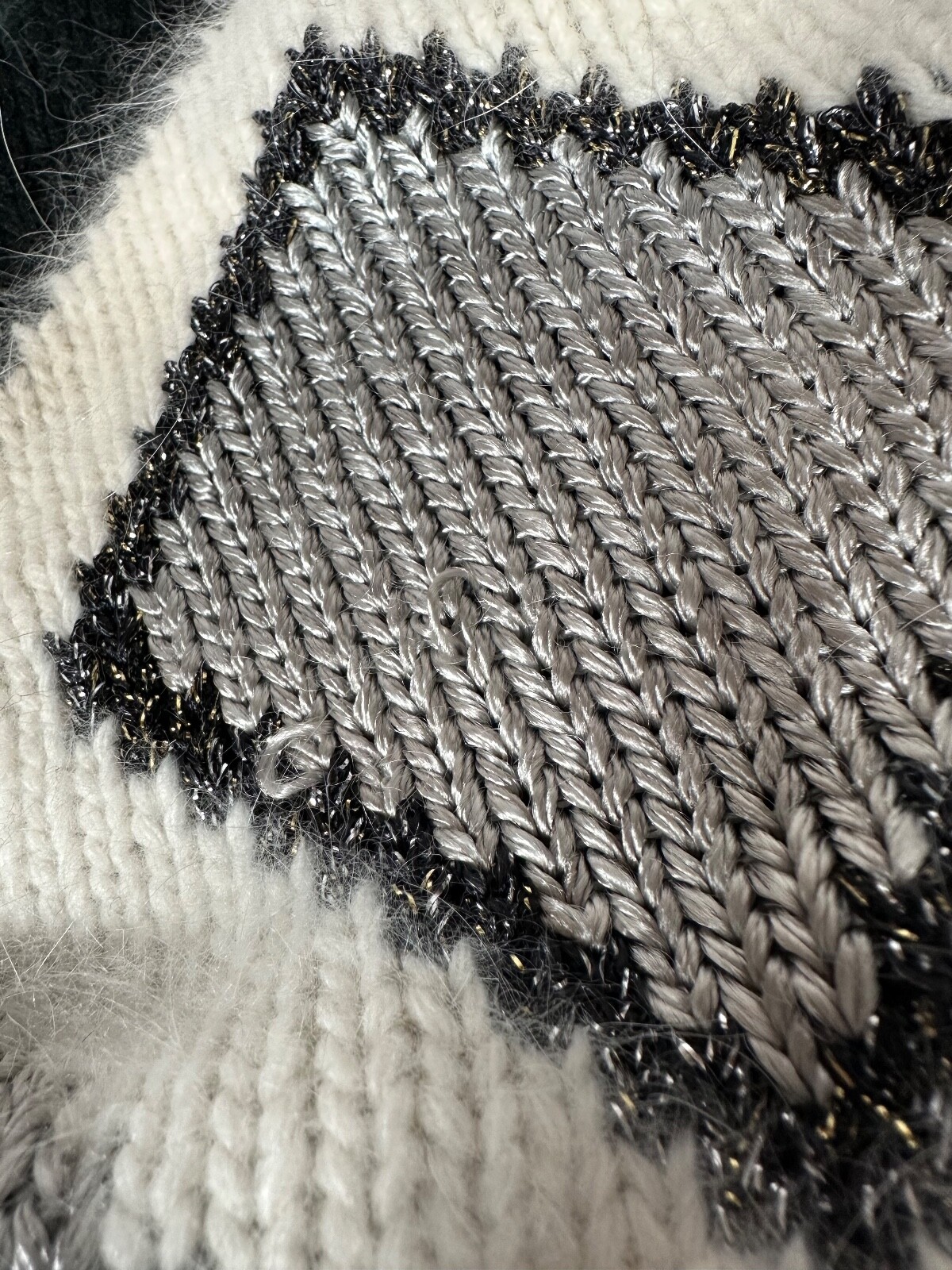 Vintage 80s 90s Maurada Black White Silver Geometric Diamond Holiday Sweater