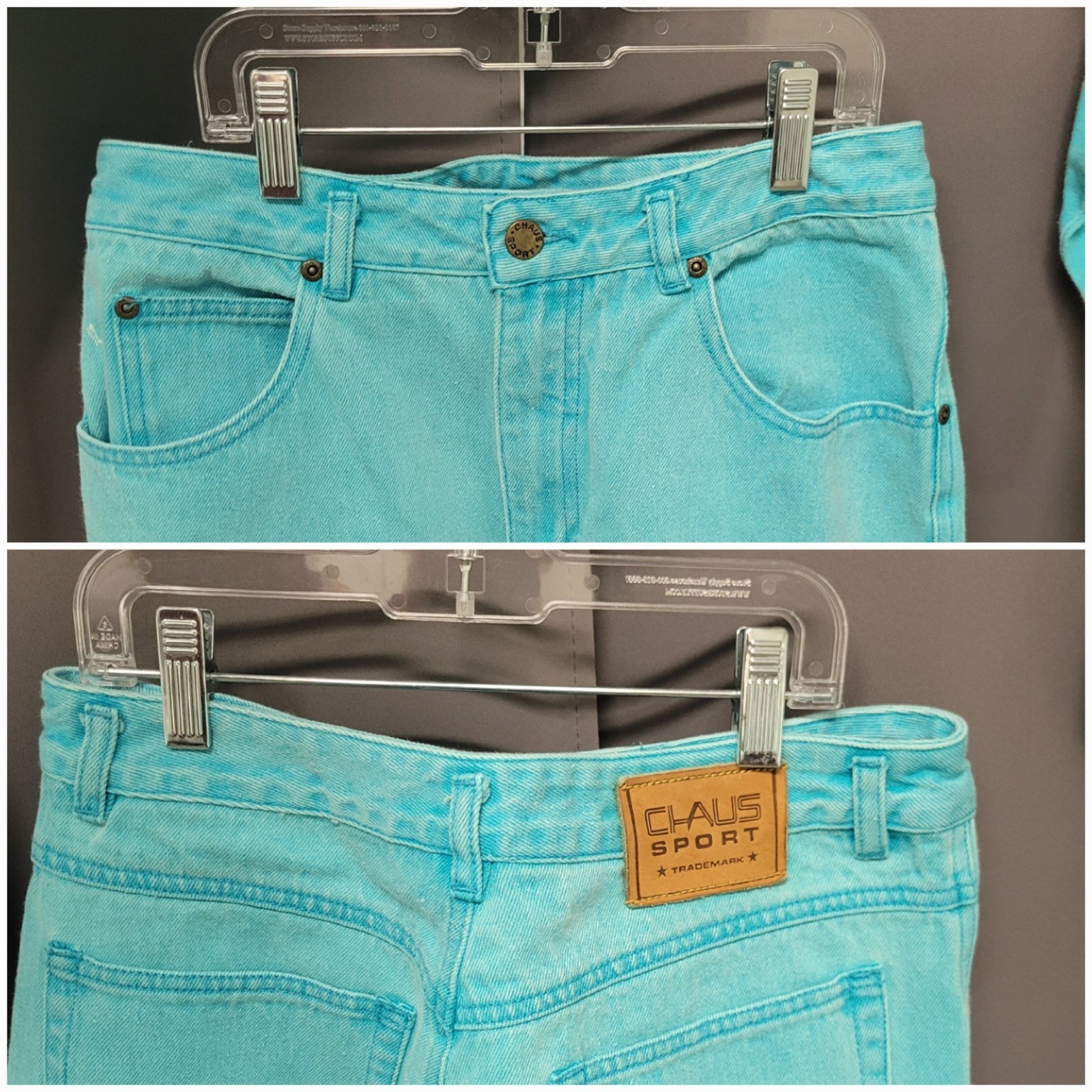 Chaus Sport Denim Pant Set Turquoise Vintage 90s Floral Embroidered Size M 12
