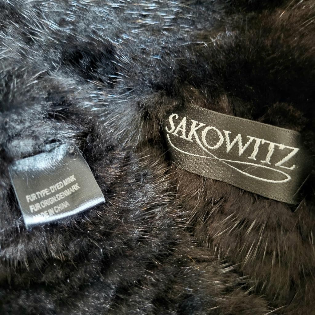 SAKOWITZ~S/M/L~VINTAGE BLACK KNITTED GENUINE REAL MINK FUR STOLE WRAP CAPE COAT
