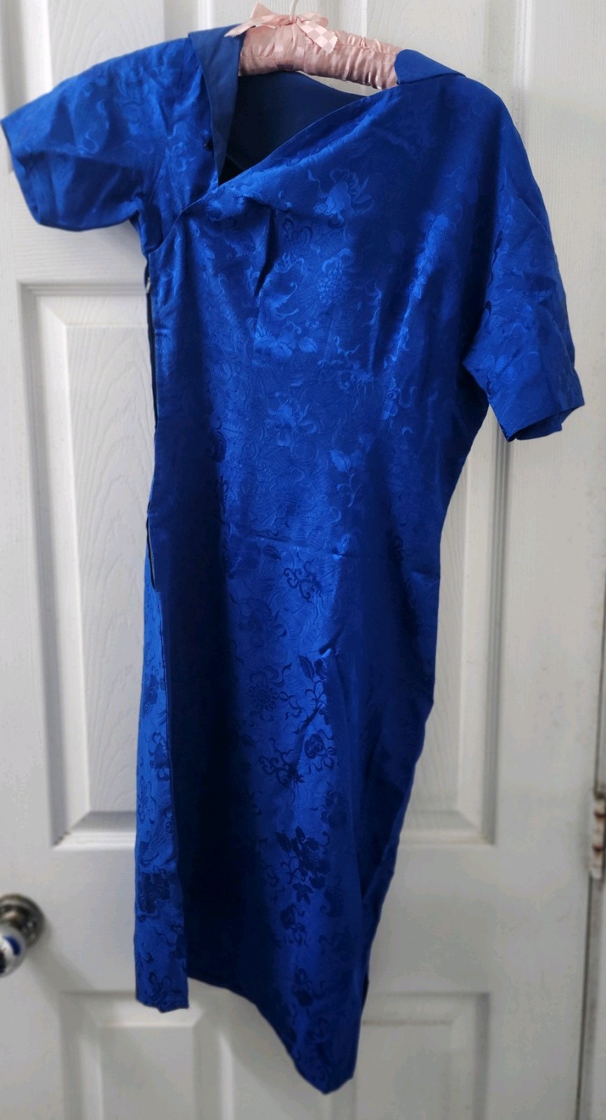 Vintage Chinese Beautiful Royal Blue Satin Mix Material Dress Mint Condition