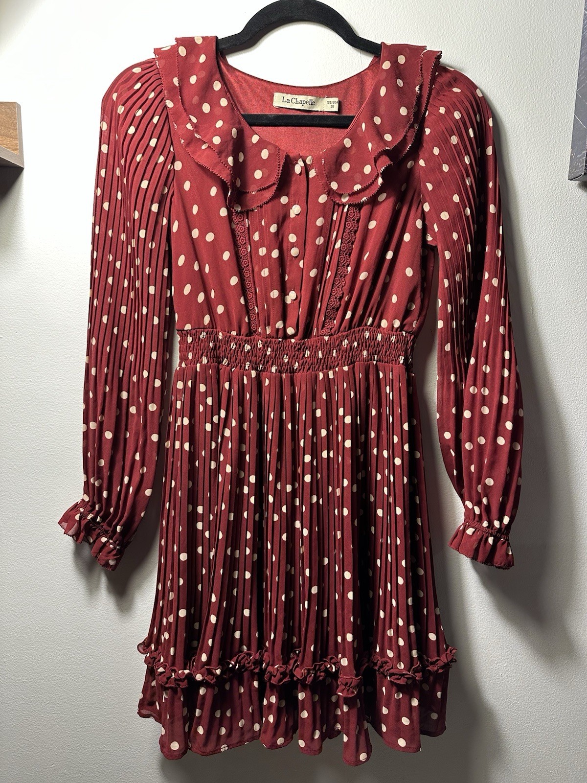 VTG La Chapelle Dress Polka Dots Pleated Skirt Retro Tradwife 40s 60s Twee Girly