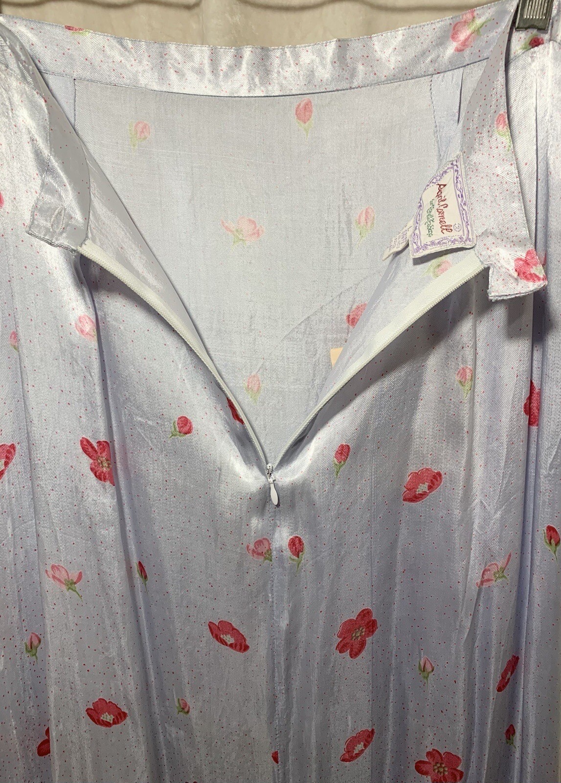 April Cornell Top And Skirt Set Blue And Pink Satin Flowers Size L NWT