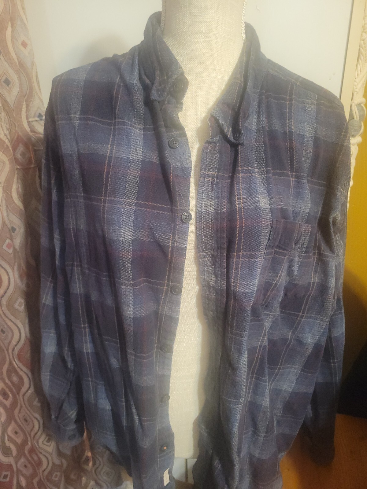 Blue Plaid Xxl Original Weatherproof Vintage Flannel Button Up Collared Blouse