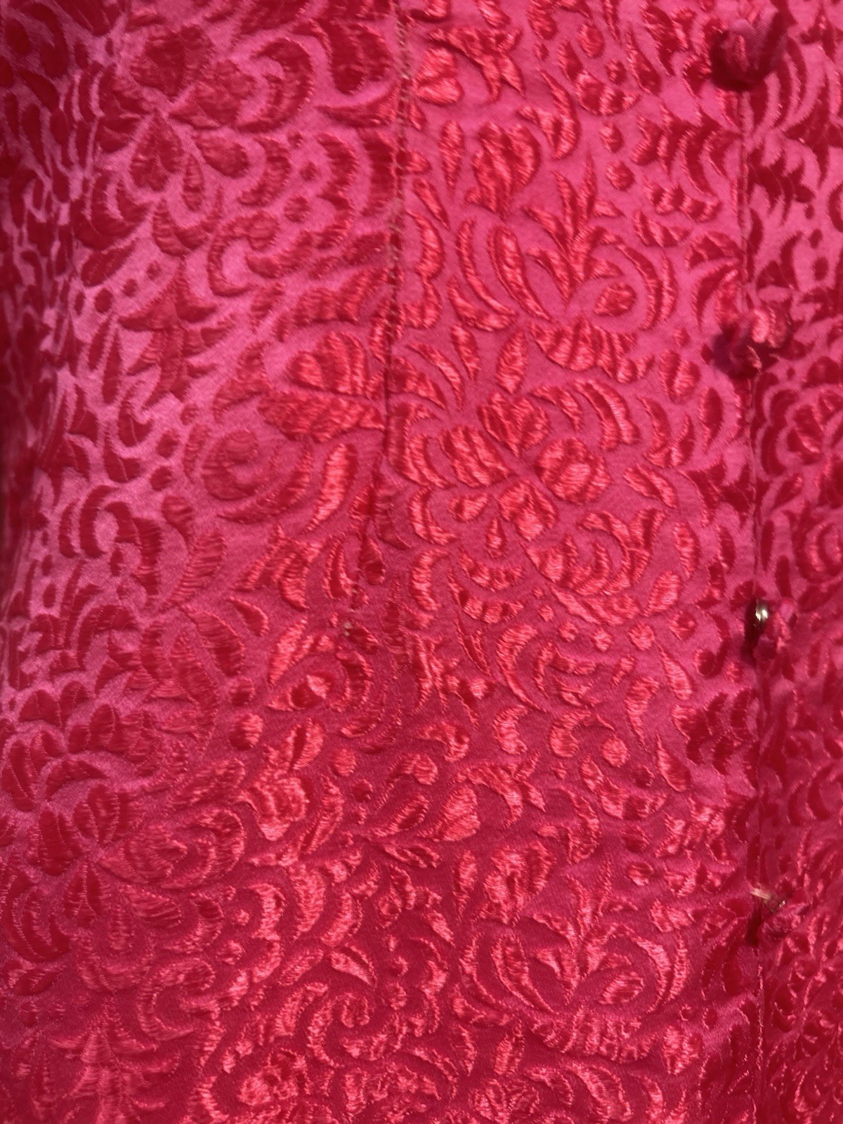 Vtg 50s 60s Handmade Hot Pink Jacquard Mod Go Go Cocktail Shift Mini Dress SZ S