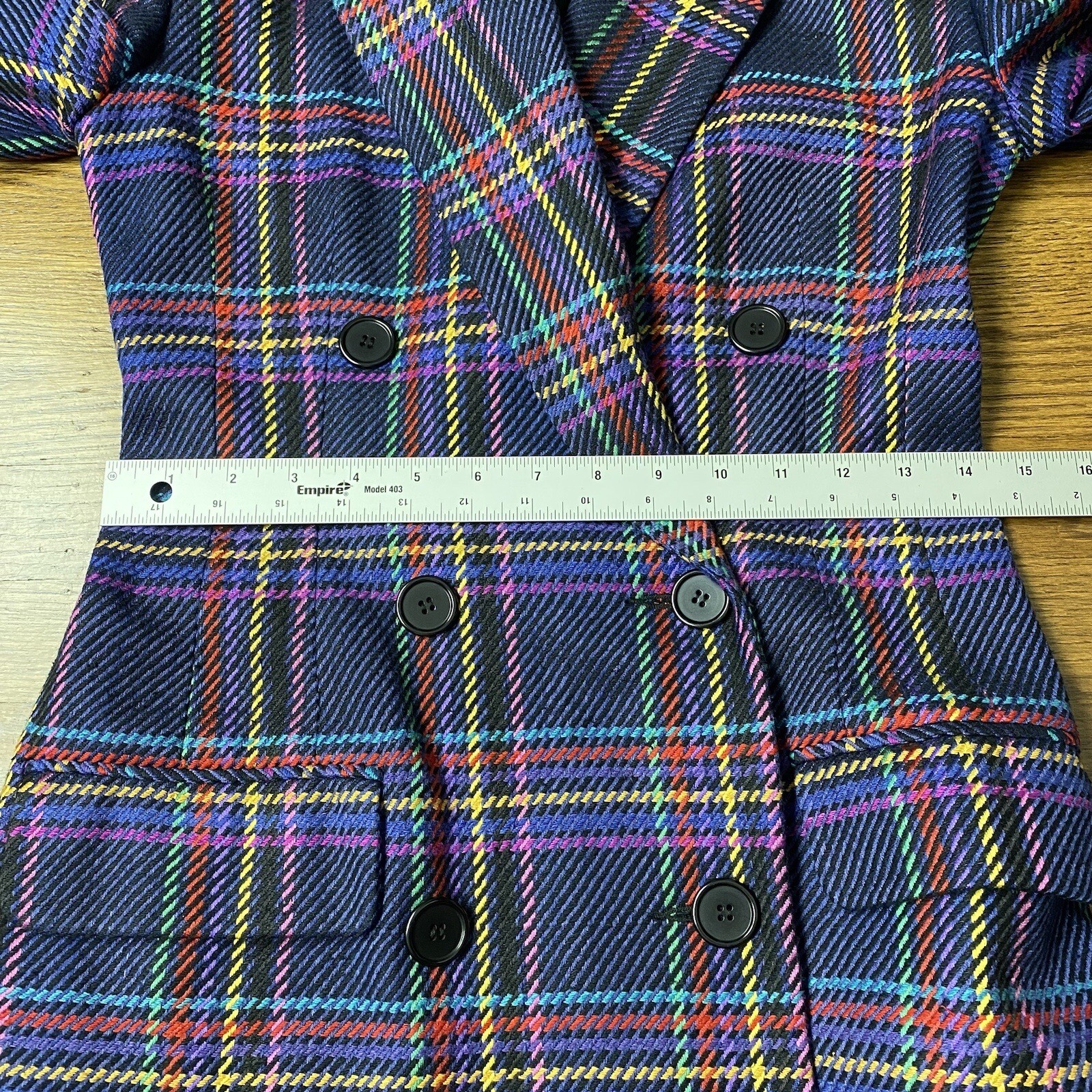 Vintage JBH Double Breasted Blazer Women XS Multicolor Plaid Silk Blend Academia