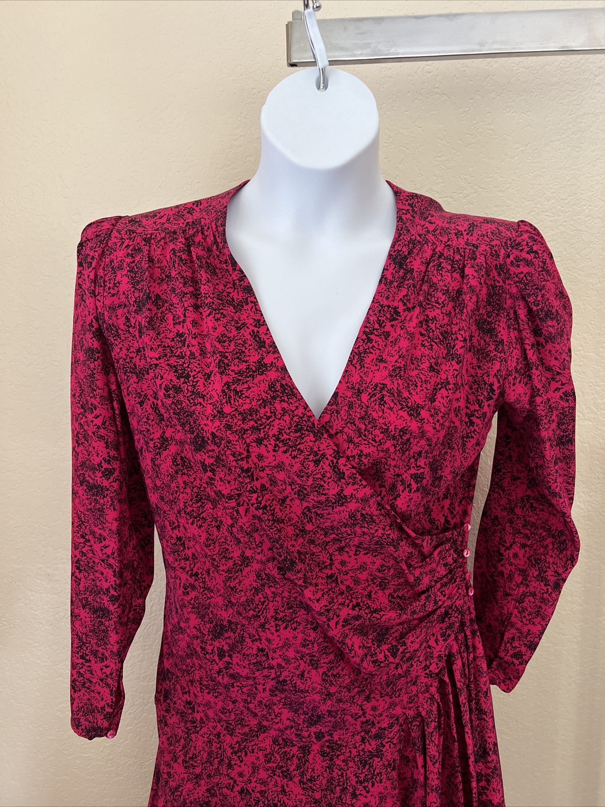 JERRY REGENBOGEN Vintage Silk Fuschia Black Wrap Dress Size 14