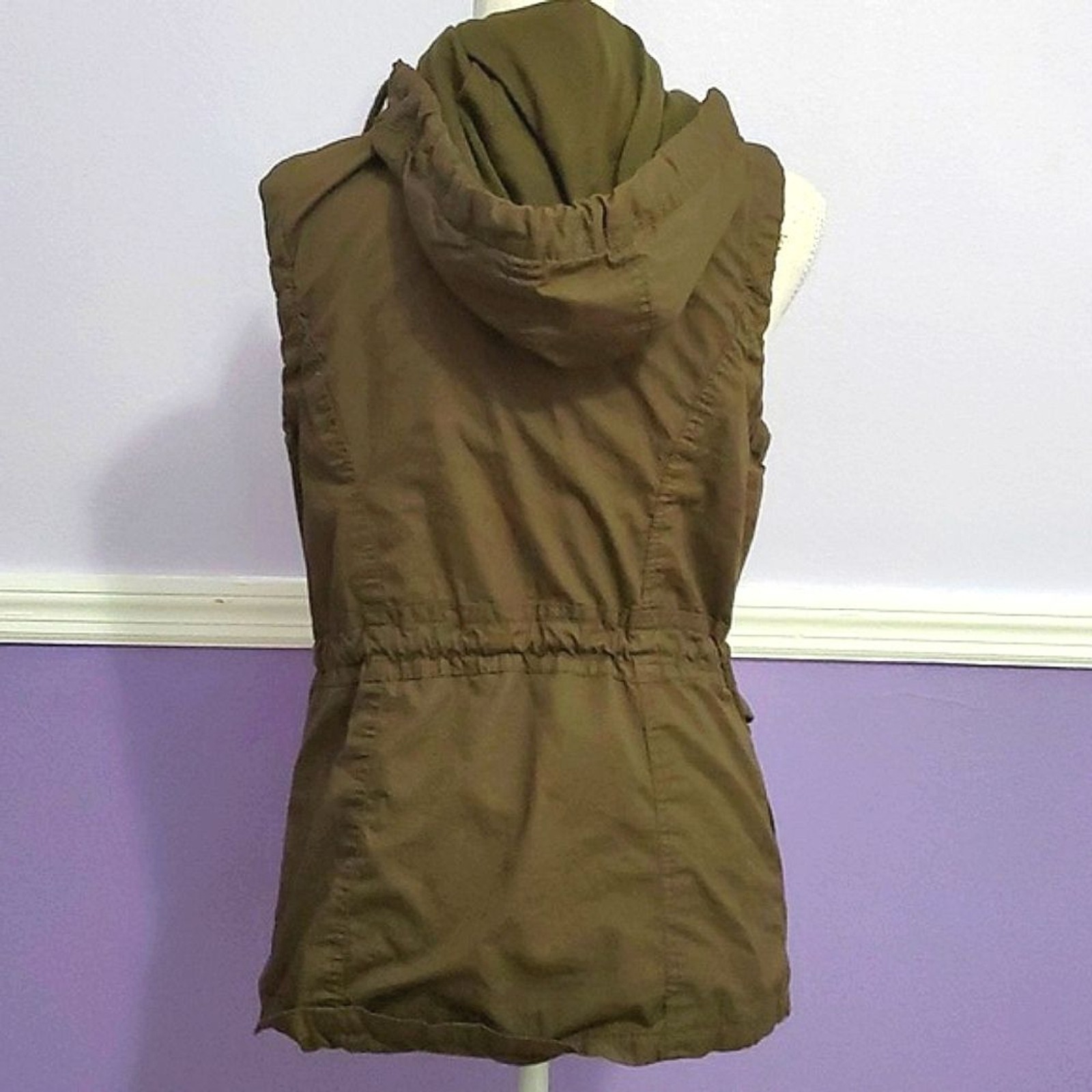 VTG Snobbish Olive Military Utility Cargo Sleeveless Hooded Tied Waist Jacket M