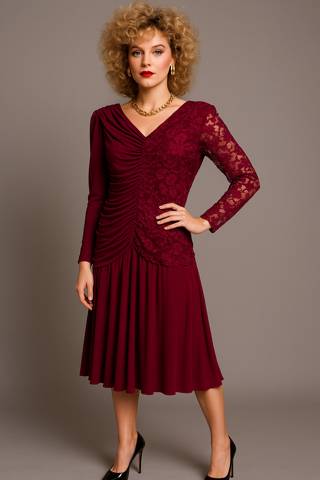 Vintage Filigree Ltd Maroon Red Cocktail Dress Size Large