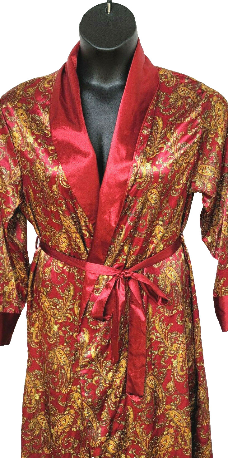 Petra Fashions Silky Robe Size Large Paisley Satin Feel Belt USA Vintage