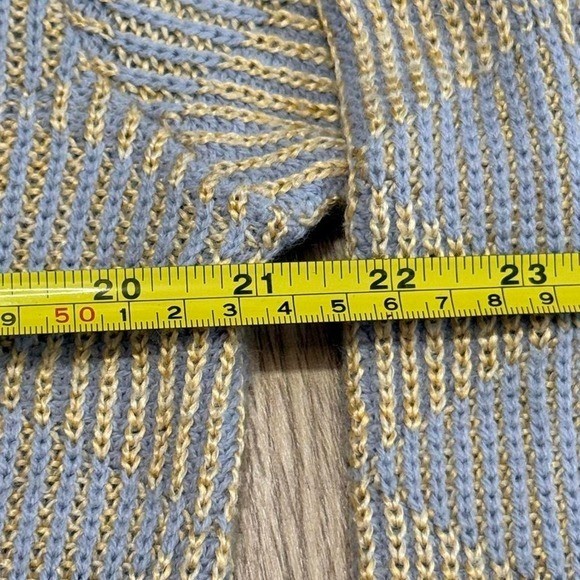 Christian Dior Vintage Diamond Knit Sweater Blue Yellow Linen Blend Large USA